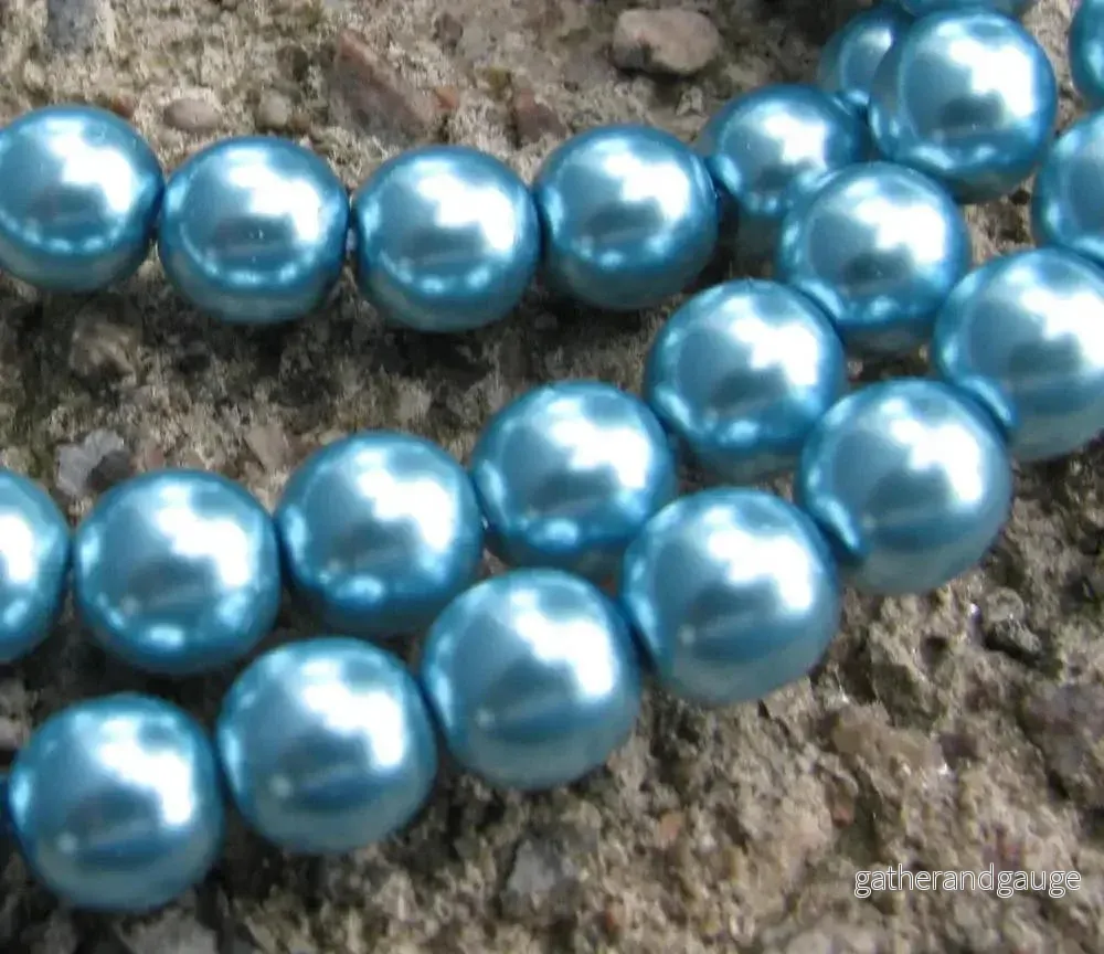 Vaxade Glaspärlor Tjeckiska - Cerulean 8mm, 1 sträng - Bild 2