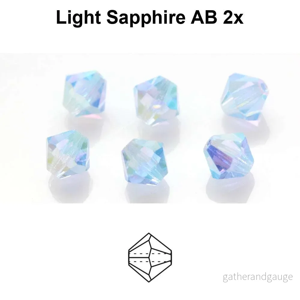 Tjeckiska Bicone - LT Sapphire 2x AB 4 mm, 30-pack