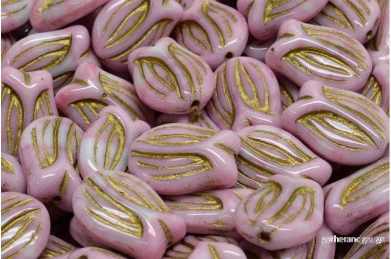 Tulip Bead - Opaque Pink Gold 16x11mm, 6-pack