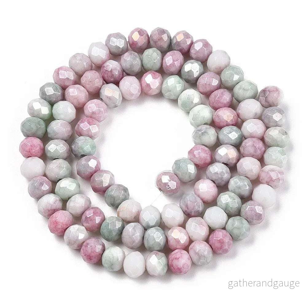 Facetterade glaspärlor – Sommarmix röd/grön, 6x5mm 1 sträng Facetterade glaspärlor – Sommarmix röd/grön, 6x5mm 1 sträng