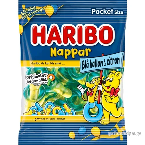 Haribo Blå Hallon Cit Nappar 80g