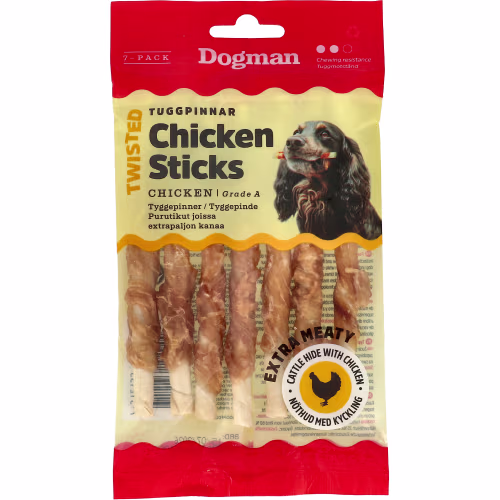 Dogman Chicken Sticks Twisted Tuggpinnar Hundgodis 7-pack 63g