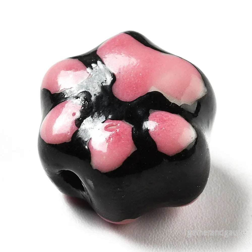 Porslinspärla - Tass svart / rosa 13x15mm 1 styck - Bild 2