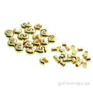 Basic Elements - Crimp Tube and Crimp Cover 3mm, Gold Plated, 48-Pack