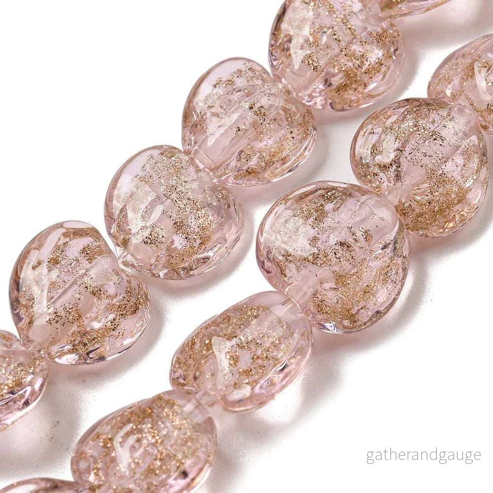 Lampwork hjärta - Rosa med guldglitter 12mm 1 styck - Bild 2