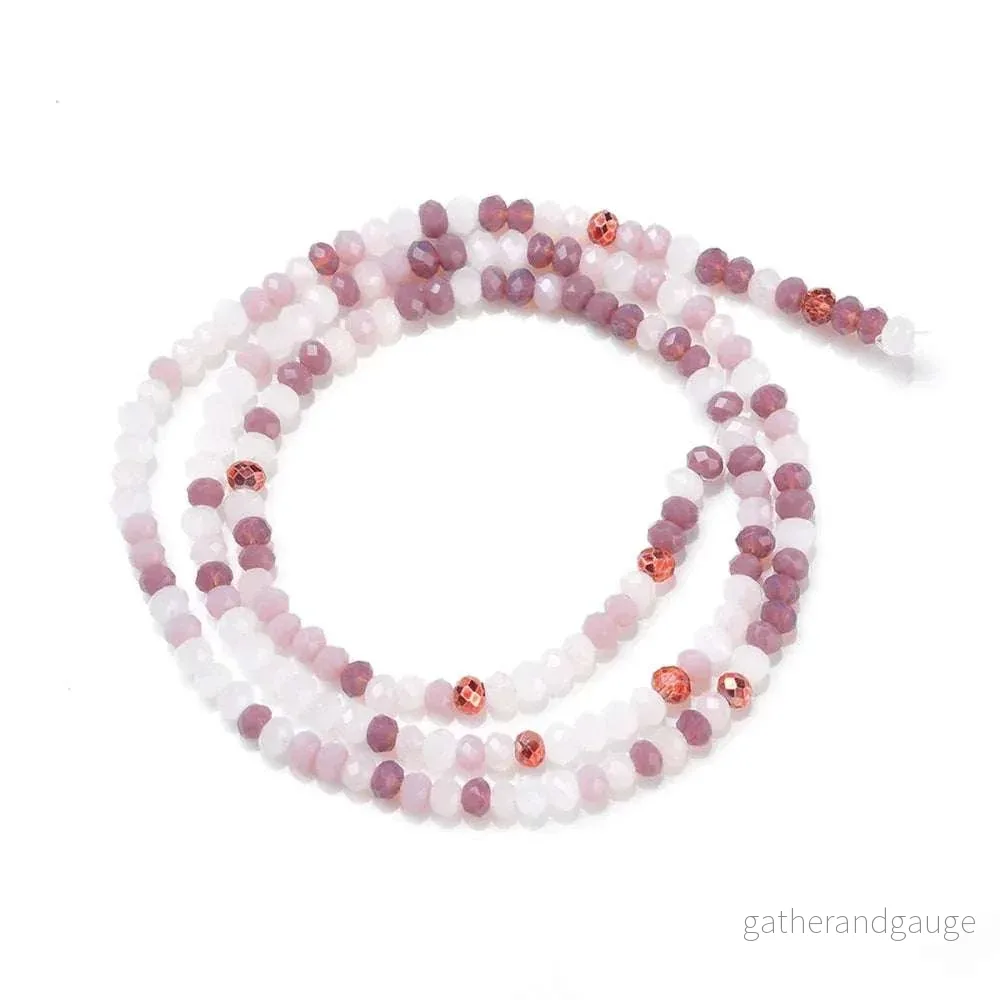 Facetterade glaspärlor - Rosa/Lila Mix, 3x2mm, 1 sträng