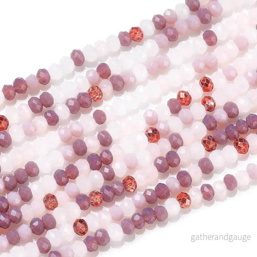 Facetterade glaspärlor - Rosa/Lila Mix, 3x2mm, 1 sträng - Bild 3