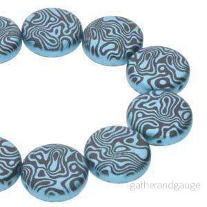 Coin 2-Hole – Jet Turquoise Laser Contour 14mm 1 sträng Coin 2-Hole – Jet Turquoise Laser Contour 14mm 1 sträng