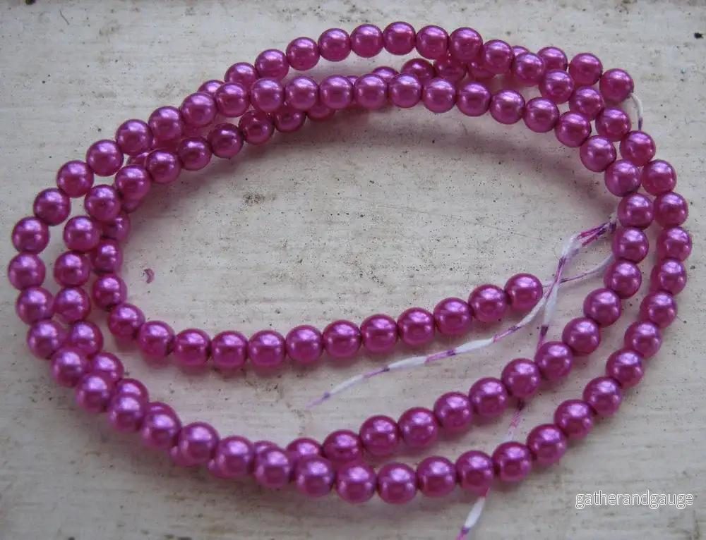 Tjeckiska Vaxade Glaspärlor - Hot Pink 4mm, 1 sträng