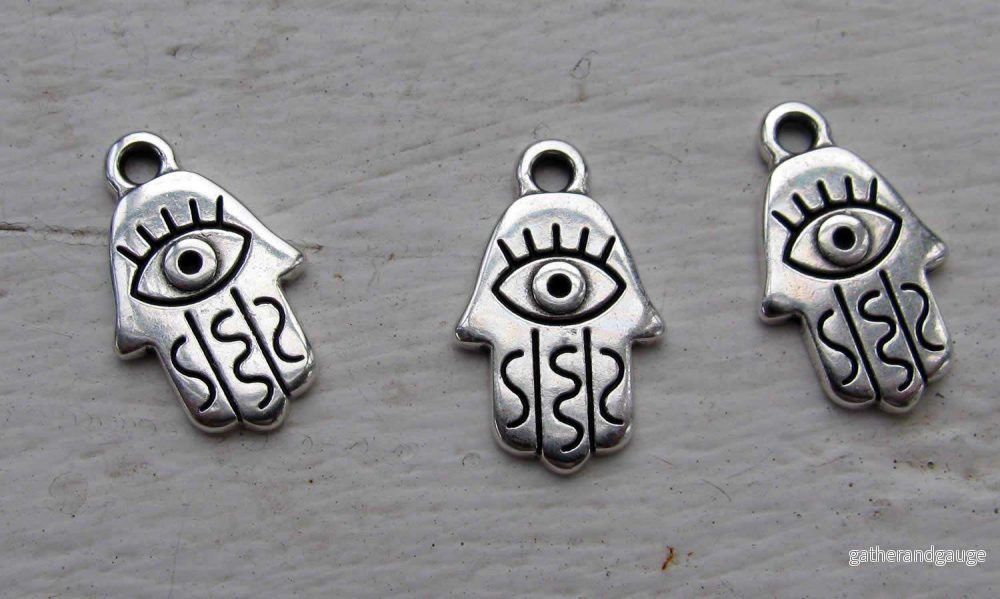 Berlock silverfärgad - Hamsa med öga 3-pack