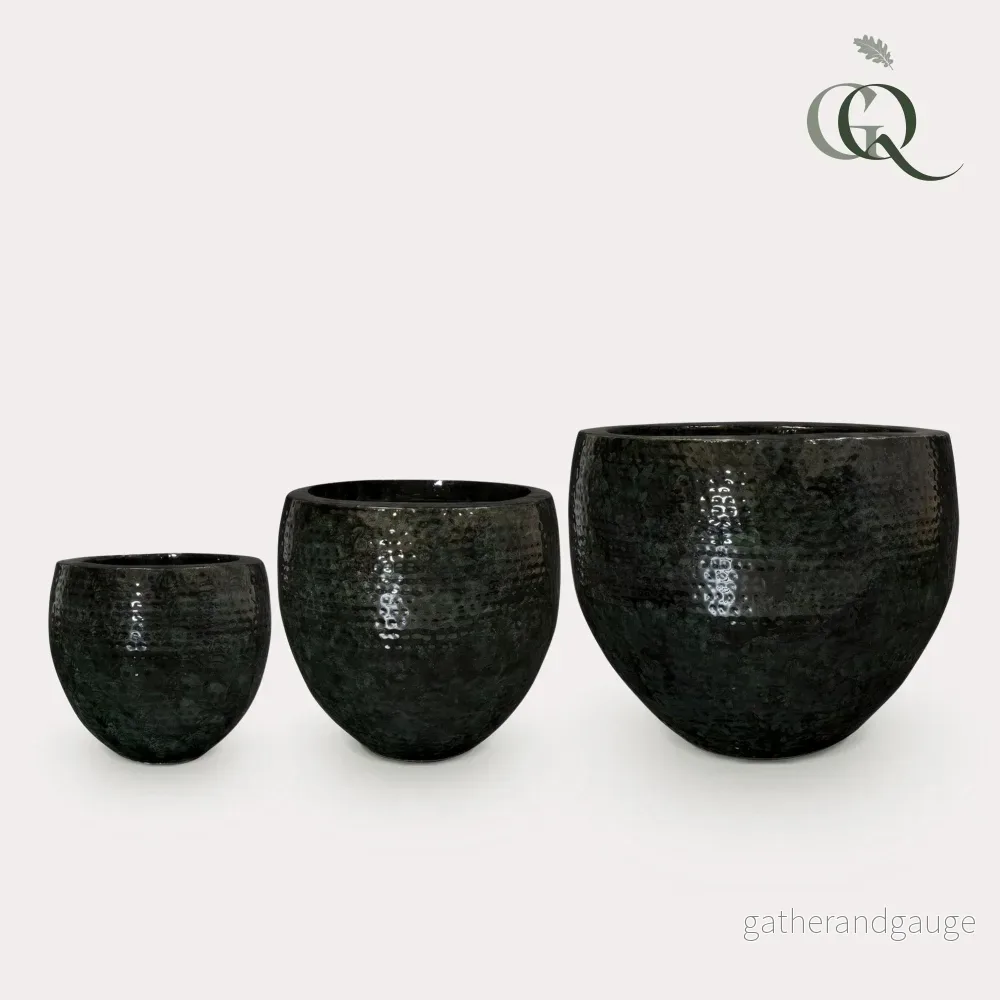 Set med 3 krukor - Thom black metal - Bredd 54 cm