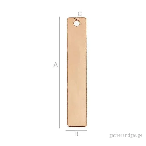 925 Silver 18K Rose Gold Rektangel (25mm)