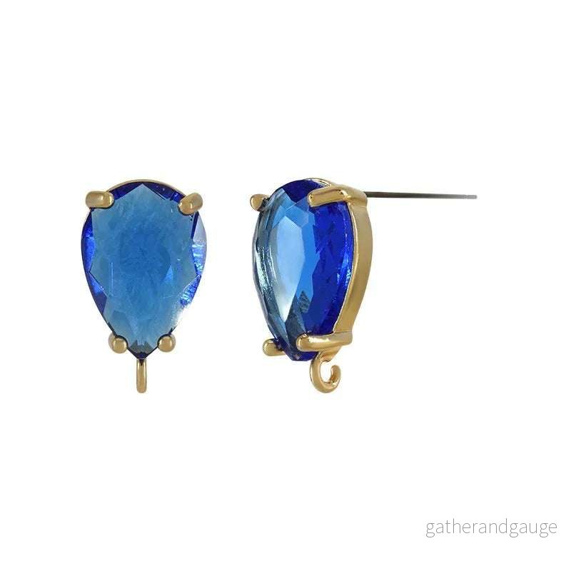 Örstickare Guldfärgad – Droppe glas sten Blå 11x14mm, 2-Pack Örstickare Guldfärgad – Droppe glas sten Blå 11x14mm, 2-Pack