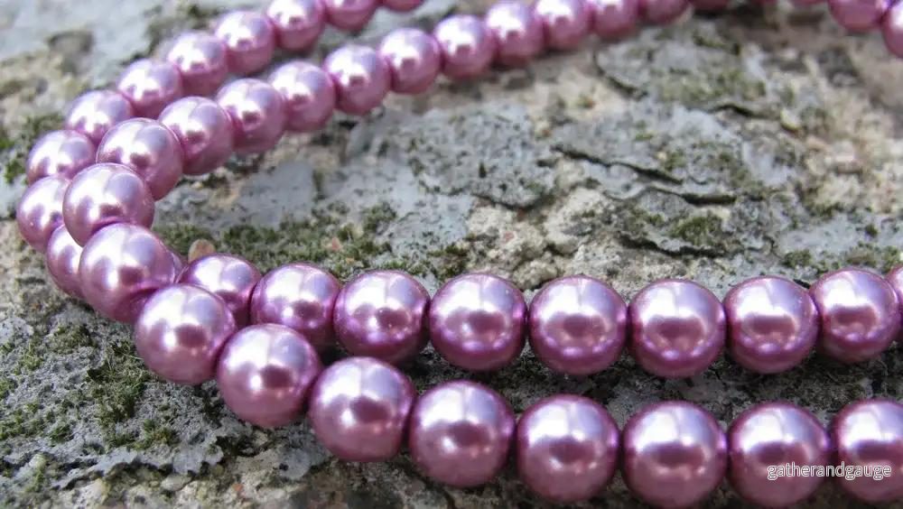 Tjeckiska vaxade glaspärlor - Fuchsia 6mm, 1 sträng - Bild 2