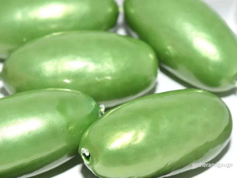 Paper Mache Beads - Dropp Green 40x23mm 1 styck