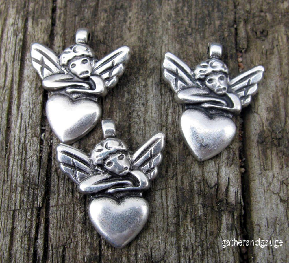 Berlock Silverfärgad - Ängel med hjärta, 3-pack