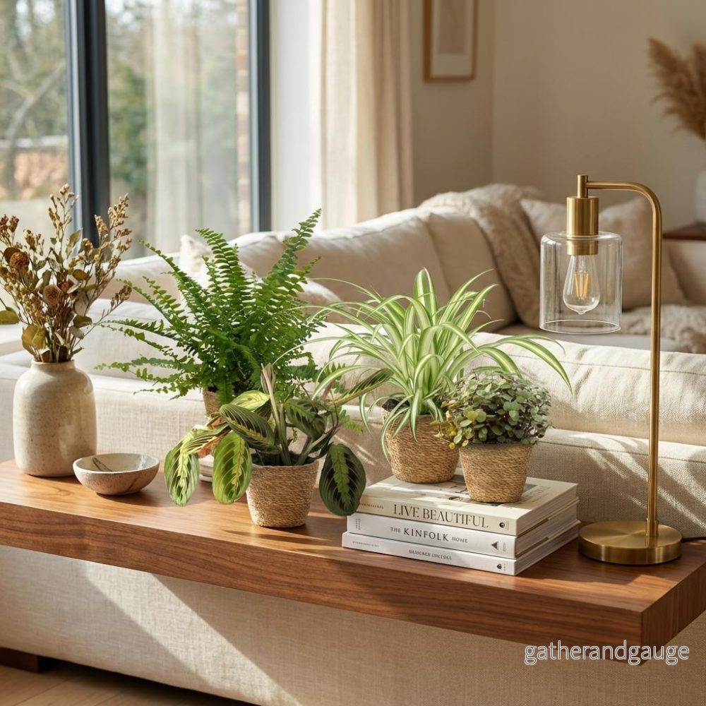 Green boutiQ – Kamerplant – Chlorophytum – Maranta – Calissia – Nephrolepsis – Mix van 4 – Huisdiervriendelijke Växtn – Groen – 4 Växtn – met Mand – Kruka 12cm – Hoogte 25cm