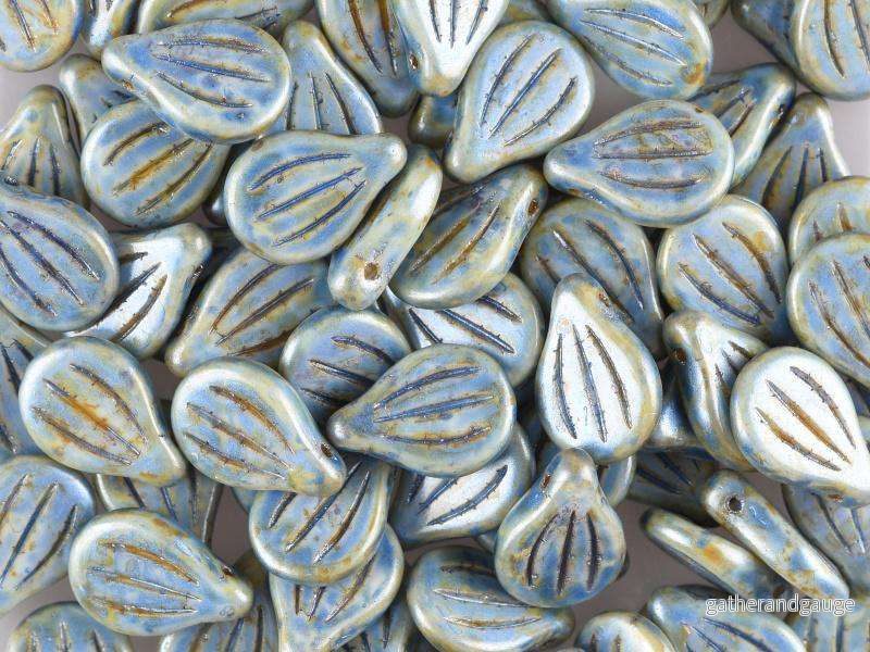 Preciosa Engraved Pip – Alabaster Blue Picasso 9x14mm, 5-pack Preciosa Engraved Pip – Alabaster Blue Picasso 9x14mm, 5-pack