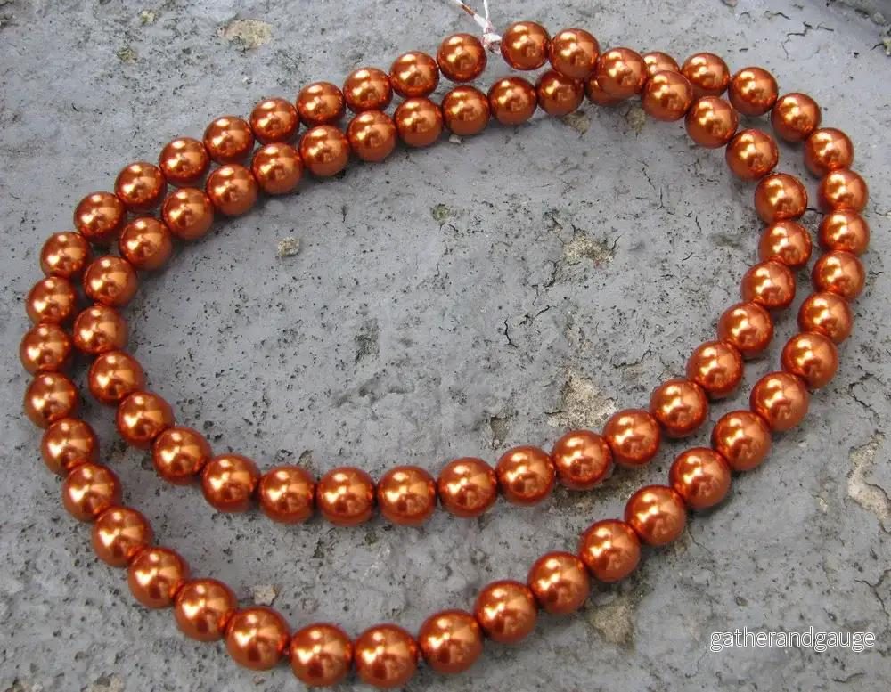 Tjeckiska vaxade glaspärlor – Copper 8mm, 1 sträng