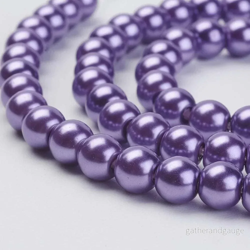 Vaxade glaspärlor - Mauve 6mm 1 sträng - Bild 3