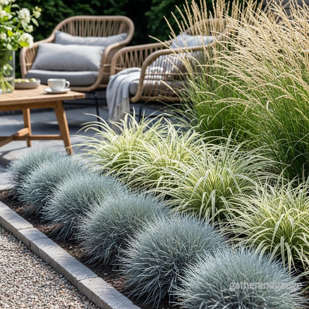 Prydnadsgräs (Festuca Glauca, Carex Oshimensis, Stipa Tenuissima) 'Intense Blue, Evergold, Pony Tails'