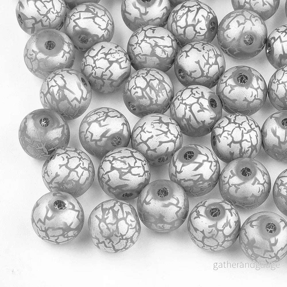 Glaspärla Rund - Krackelerat mönster Silver 8mm 1 styck - Bild 2