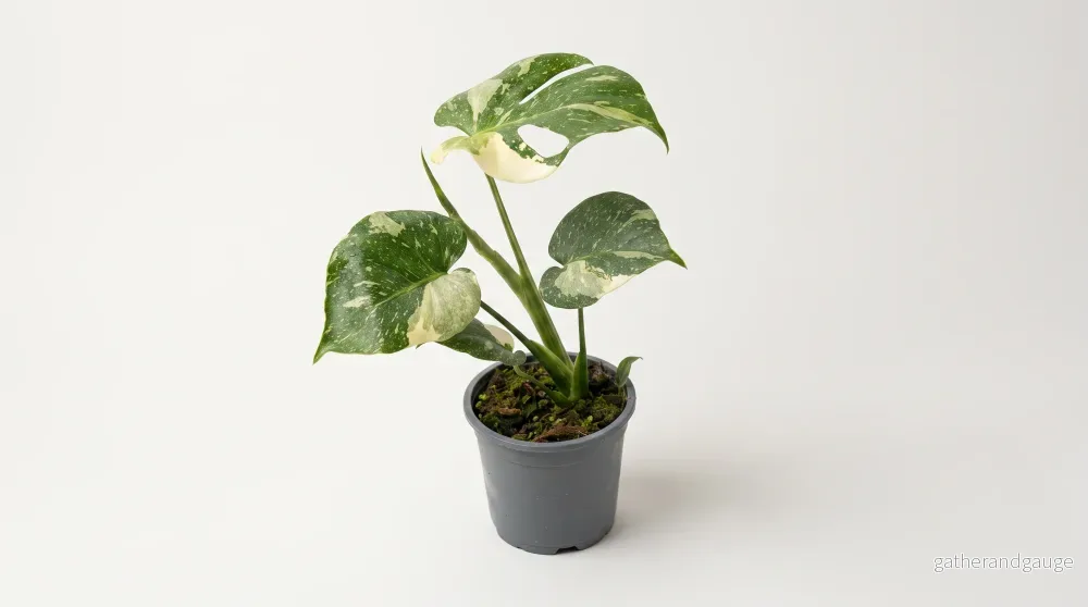 Monstera Thai Constellation, 14 cm, 6 plantor per brätte, 4 brätte per hylla