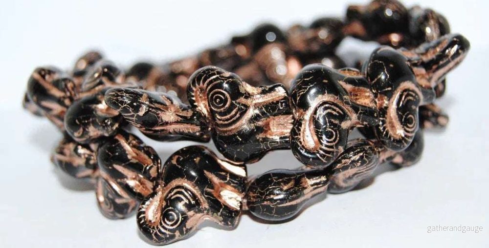 Glaspärla Elefant – Jet with copper 20mm 1 styck