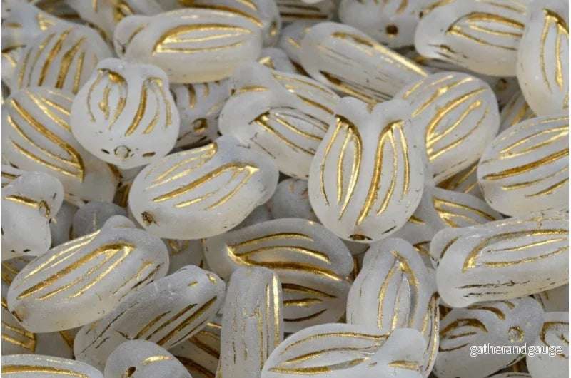Tulip Bead - Crystal Matte Gold 16x11mm, 6-pack