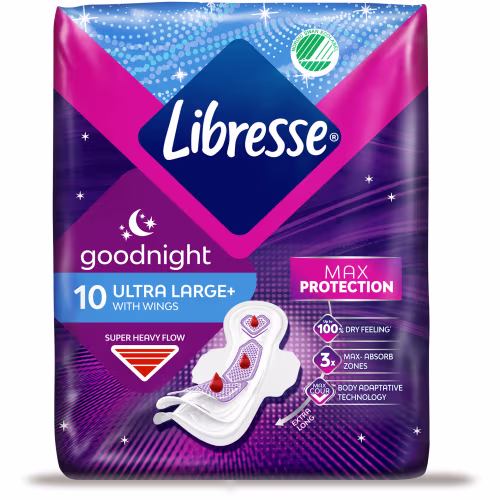 Libresse Ultra Large + Super Heavy Flow Good Night Nattbinda Libresse Ultra Large + Super Heavy Flow Good Night Nattbinda