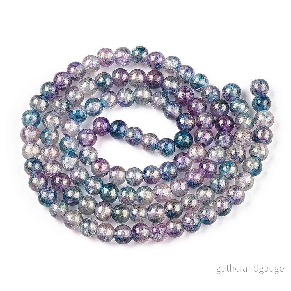 Krackelerad Rund - Stardust Teal, 8mm, 1 sträng - Bild 2