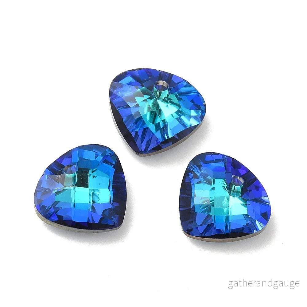 Facetterade glaspärlor - Teardrop Shimmer Dark Blue 12x13mm 1 styck - Bild 3