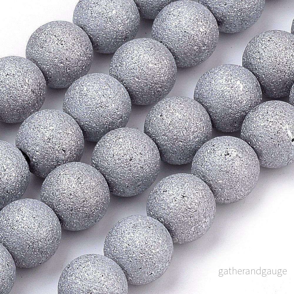 Glaspärlor Rund - Frostad silverfärgad, 8mm 1 sträng - Bild 3