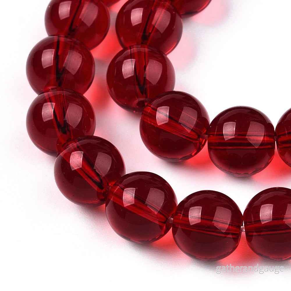 Glaspärlor Rund – Transparent Mörkröd 4mm 1 sträng Glaspärlor Rund – Transparent Mörkröd 4mm 1 sträng