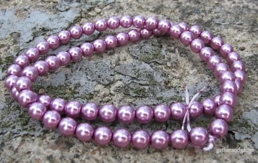 Tjeckiska vaxade glaspärlor - Fuchsia 6mm, 1 sträng