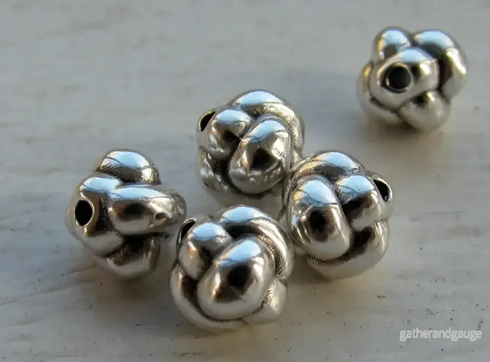 Mellandel silverfärgad - Randig knut 7mm 5-pack - Bild 2