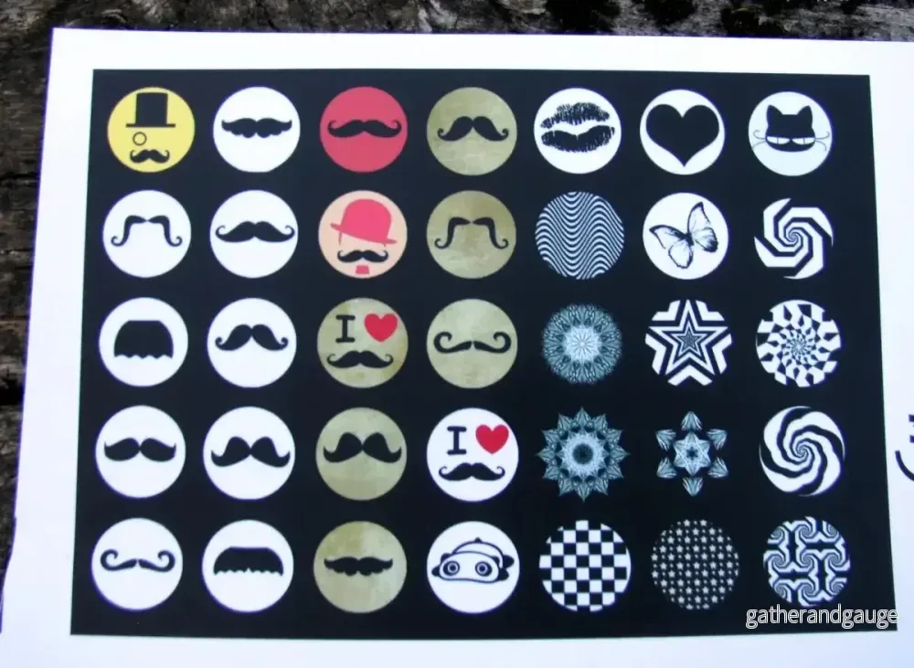 Bildark Rund – Mustaschmix 14mm, 1 ark med 35 bilder Bildark Rund – Mustaschmix 14mm, 1 ark med 35 bilder
