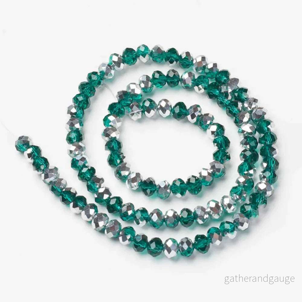 Facetterade Glaspärlor – Grön/Silver, 4x3mm, 1 sträng