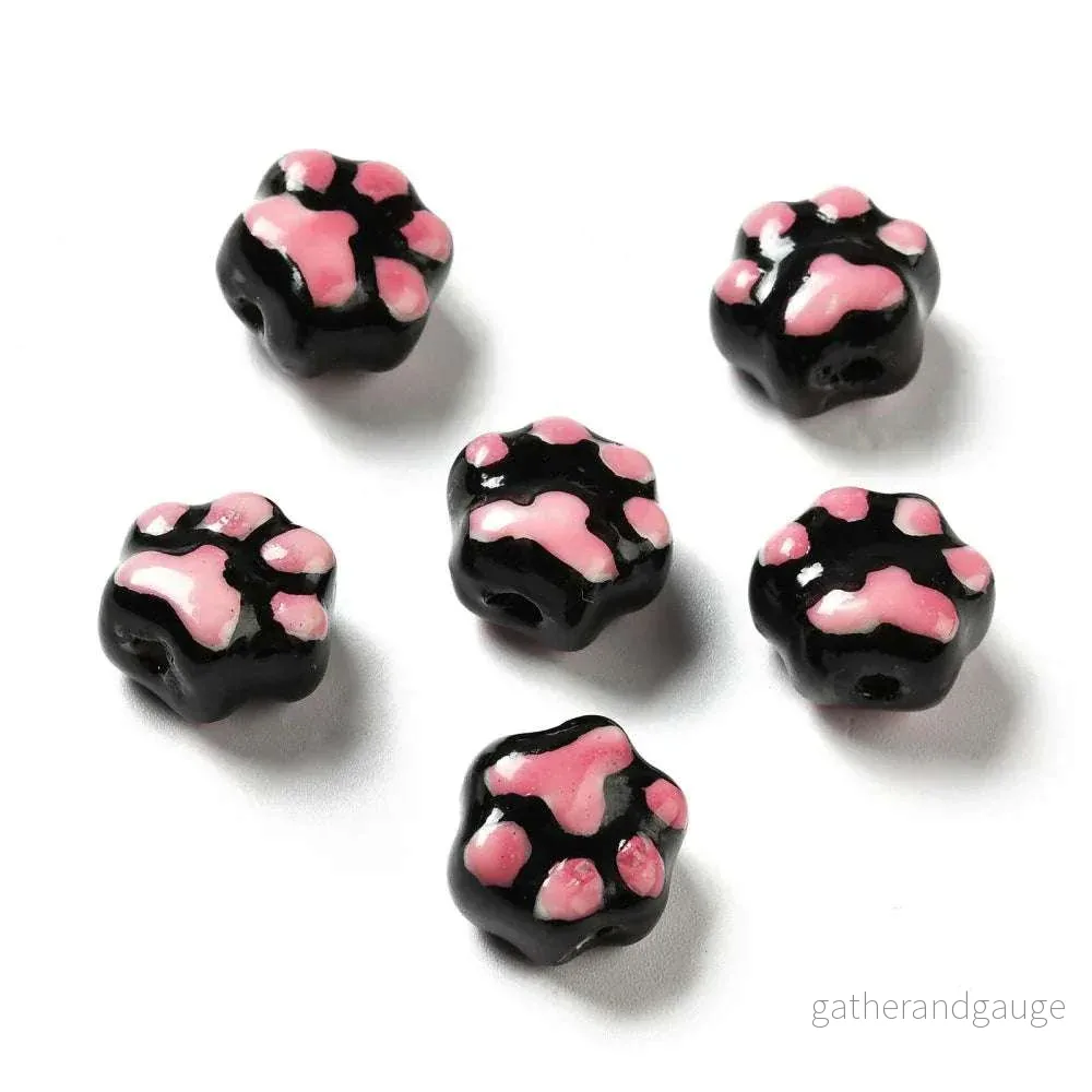 Porslinspärla - Tass svart / rosa 13x15mm 1 styck - Bild 3