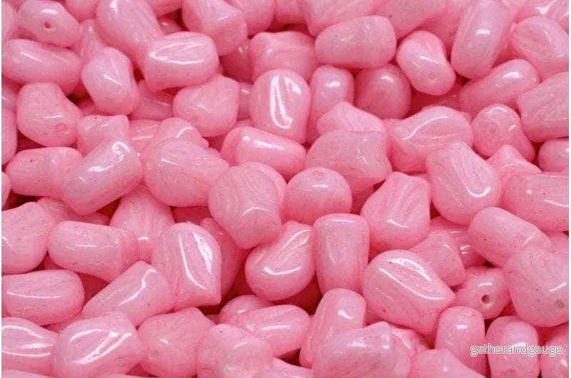 Tulip Bead - Pink Alabaster White luster 9x7mm, 20-pack