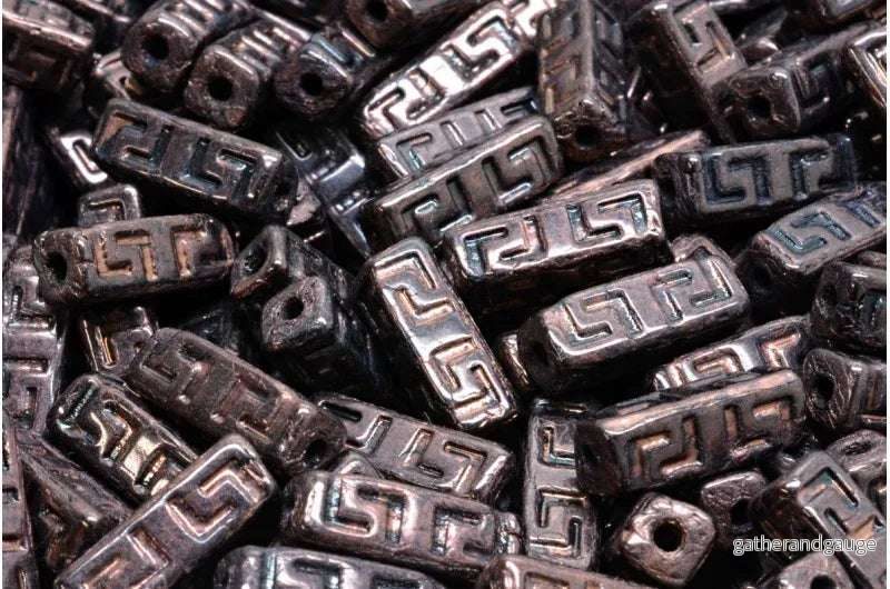 Celtic Block Beads - Jet Purple Bronze 15x5mm, 15-Pack