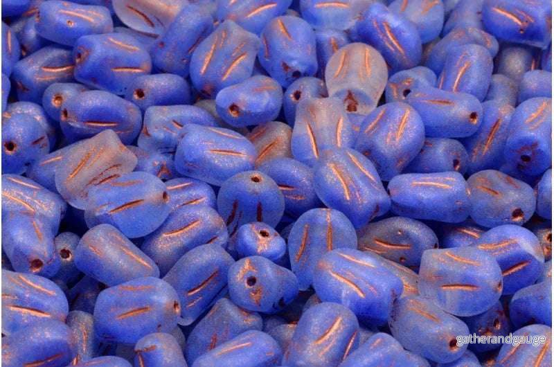 Tulip Bead - Matt Blue / Copper 9x7mm, 20-pack