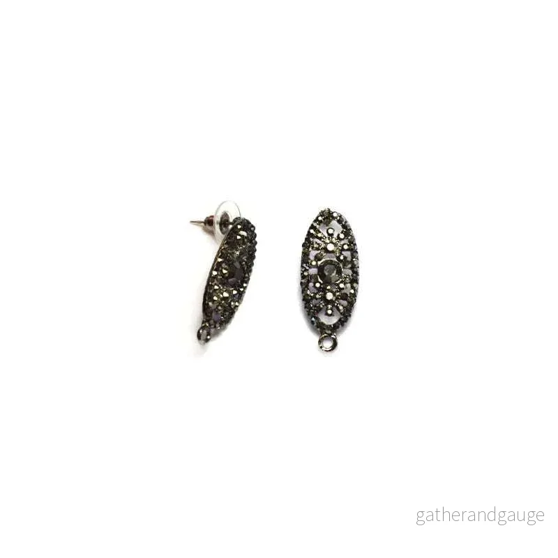 Örstickare Gunmetalfärgad - Oval med Strasstenar 11x29mm, 2-pack - Bild 2