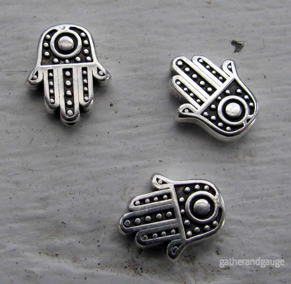 Mellandel silverpläterad - Hamsa hand 12x10mm 3-pack