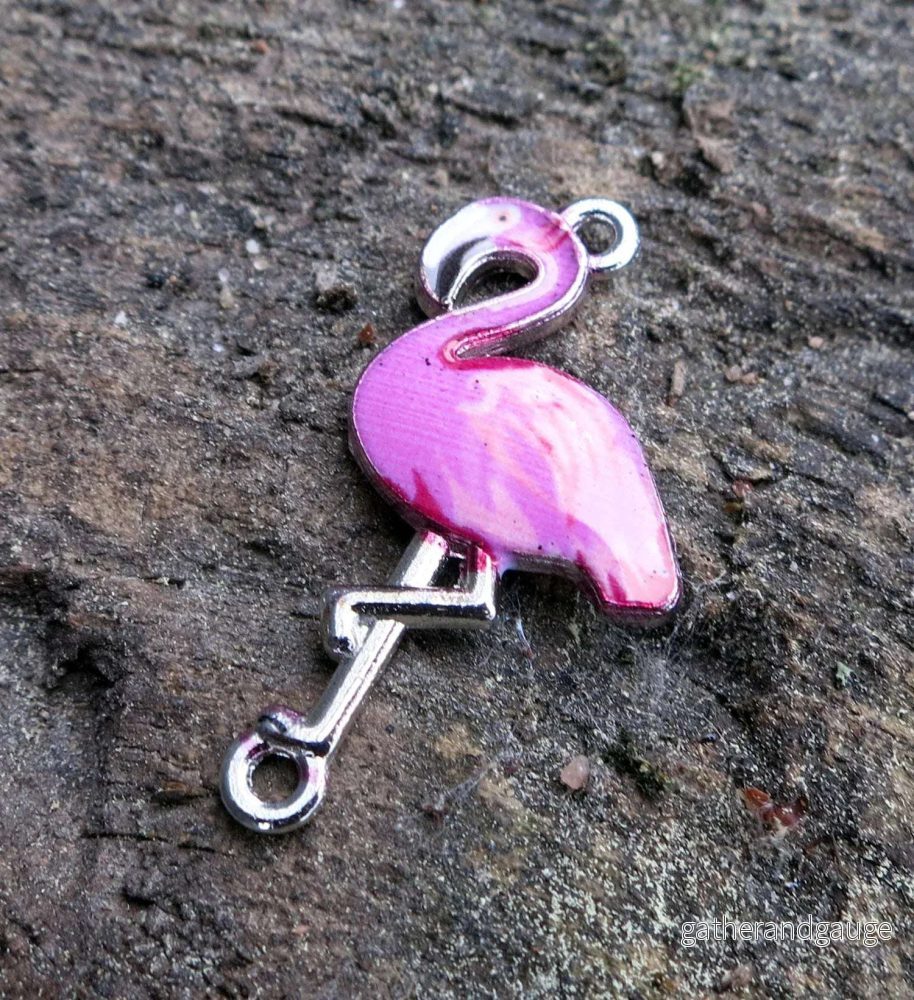 Connector Silverfärgad - Emaljerad Flamingo, Rosa 1 styck - Bild 2