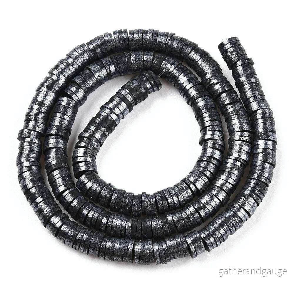 Heishi pärlor – Svart shimmer 6mm 1 sträng Heishi pärlor – Svart shimmer 6mm 1 sträng