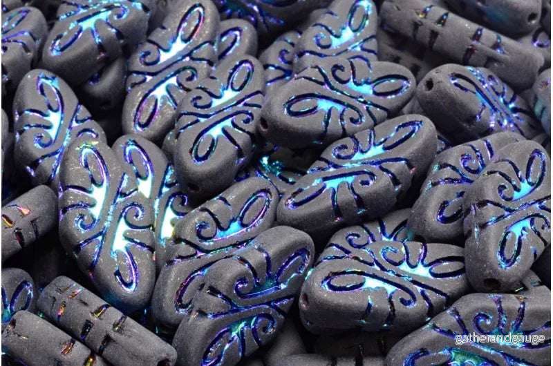 Arabesque Beads – Matte Jet with AB 19x9mm, 6-pack