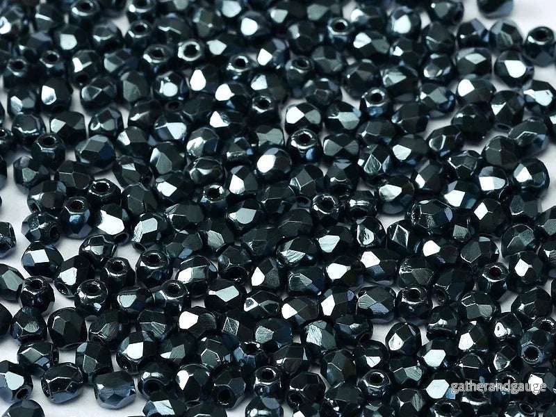 Tjeckiska Firepolish - Jet Blue Hematite Full 3 mm, 50-pack