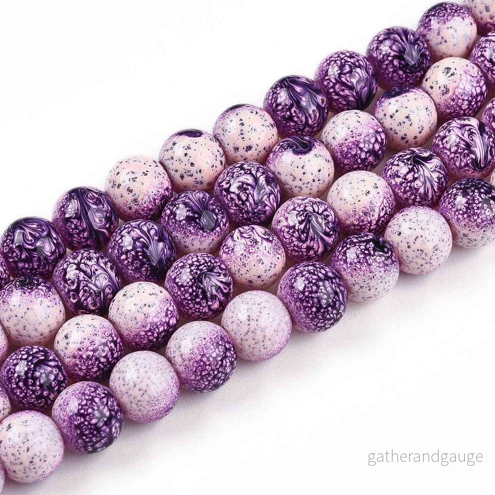 Glaspärlor Runda - Tvåtonde Dark Violet 1 sträng - Bild 3