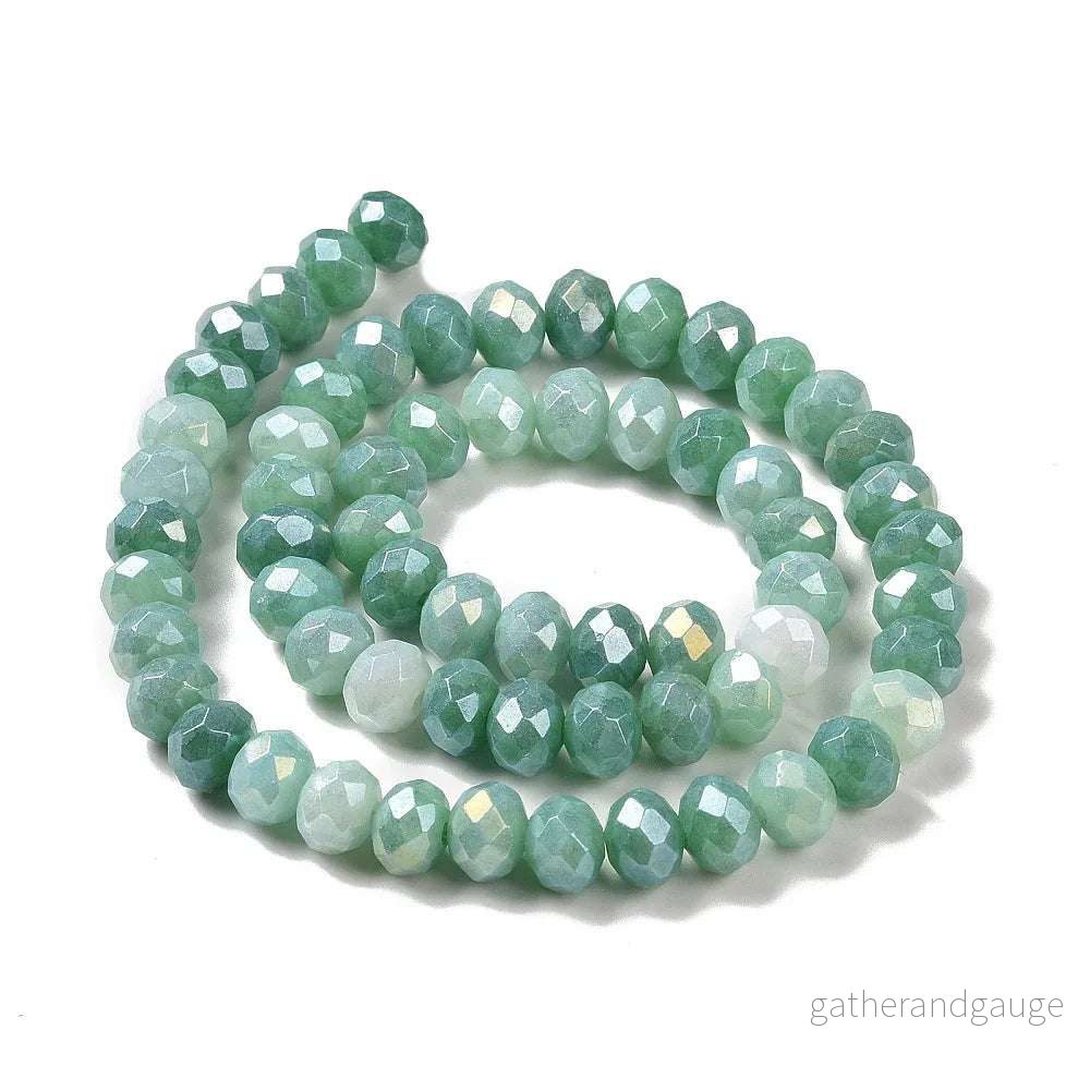Facetterade glaspärlor - Sommarmix Havsgrön AB, 7.5x6.5mm 1 sträng - Bild 2